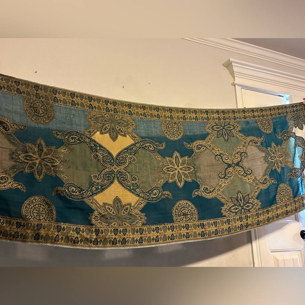 Beautiful blue green Indian shawl awk